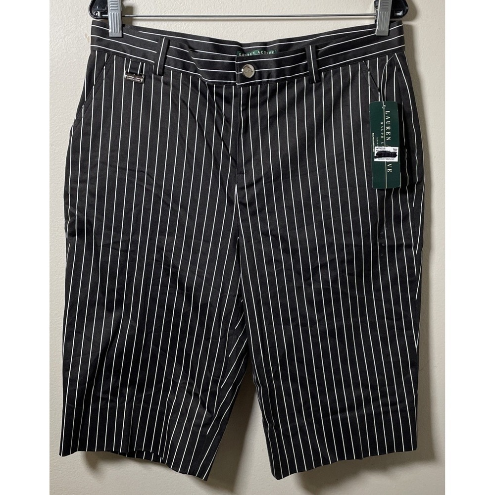 Lauren Active Ralph Lauren Ascot Park Black Striped Golf Shorts Women's‎ 10 NWT